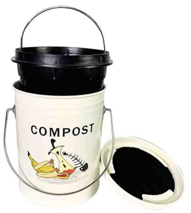 Contenitore per compost da cucina, secchio per rifiuti alimentari con secchio interno rimovibile, contenitore per rifiuti inodore con filtri al carbone, per rifiuti da giardino, foglie