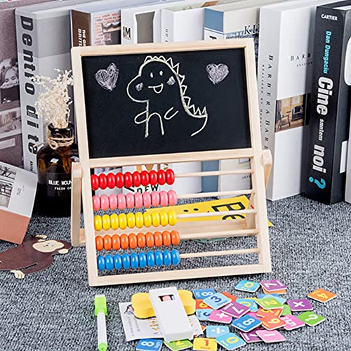 Klanata Soporte de Aprendizaje Educativo de Madera Multifuncional con Tablero de Dibujo de Doble Cara, Pizarra magnética, ábaco y Rompecabezas de Siete Piezas para cálculo Digital y Uso