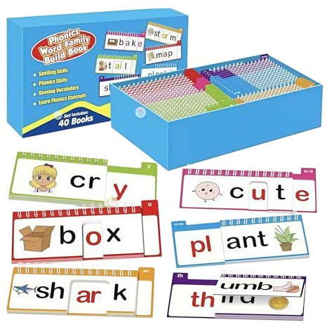 GETBSTOOP Word Family Building Book - 40 högläsnings- och rimböcker, Phonics Flash Cards & Sight Word Flash Cards, Dagis läsböcker för förskolebarn, Hemundervisning och barninlärningsaktiviteter
