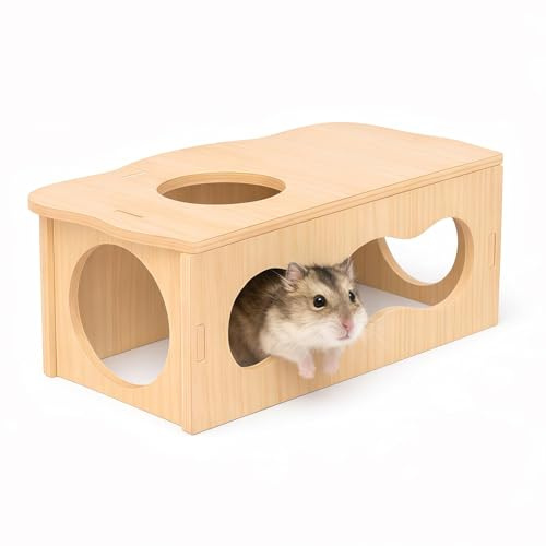 Radiella Hamsterhaus Hamstertunnel in legno con finestra a nuvola, nascondiglio naturale per criceti, giocattolo per piccoli roditori, accessorio tunnel casa criceti nani e siriani (22×11×8)