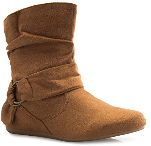 Olivia K Damen-Stiefeletten, niedriger Absatz, Veloursleder, Schlupfstiefel, mit Ringschnalle und seitlichem Reißverschluss, (Hellbraune Wildleder-Schnalle.), 39 EU