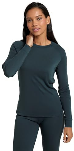 Mountain Warehouse Talus Damen Langarm Winter Baselayer Oberteil, Rundhals -Unterhemd Funktionsunterwäsche Langarmshirt Thermounterwäsche Dunkel Grün (Rundhalsausschnitt) Damengröße EU 46