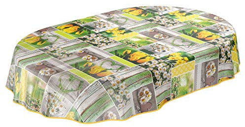 ANRO Tischdecke Wachstuch abwaschbar Wachstuchtischdecke Wachstischdecke Frühlingsmotiv Blumen Photoprint Oval 200x140cm mit Saum - Eingefasst