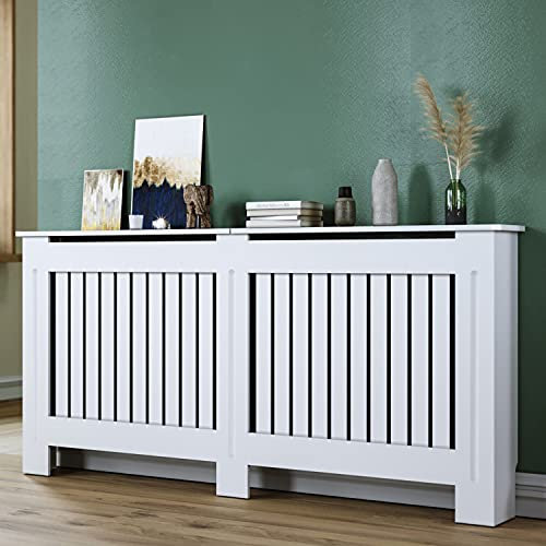 SUNXURY Heizkörperverkleidung holz weiß 172x19x81.5cm extra groß Heizkörper-Abdeckung MDF modernes Design für alte Heizkörper