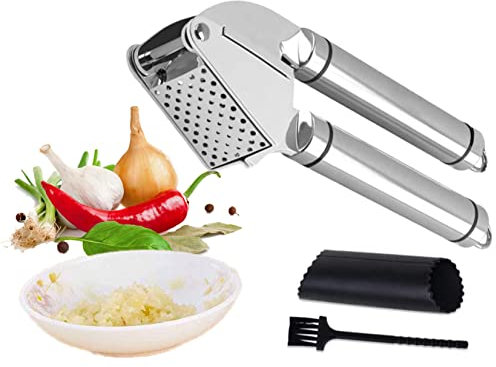 Has & Fas Garlic Press Stainless Steel 304, Garlic Mincer Roller Presser Rocker Smasher Chopper Grinder Crusher Ginger Squeezers Home & Kitchen Best Cooking Gadgets 2022, Free Silicone Peeler & Brush