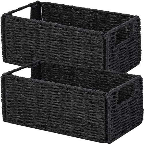 Vagusicc Cestas pequeñas de almacenamiento de mimbre, cestas organizadoras de almacenamiento de cuerda de papel tejida a mano (juego de 2), cestas pequeñas de mimbre para papel higiénico con asas para
