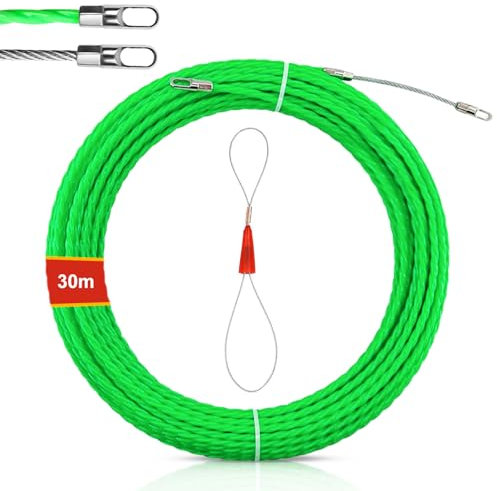 Guia Pasacables, 30M Tirador Cables Enhebrador de Alambre Electrico Guia Pasacables Trenzada Enhebrado de Cables con Muelle de Guía, Ideal para Colocación de Cables