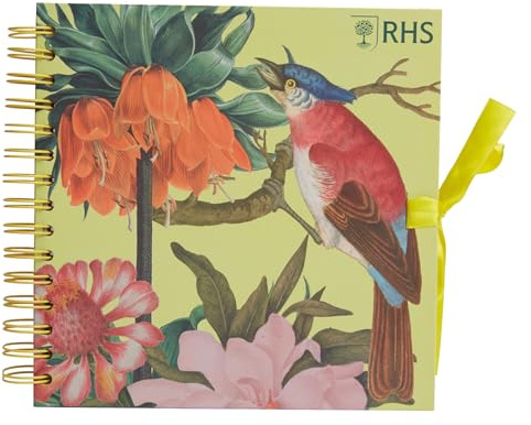 RHS The Royal Horticultural Society Wiro Bound inbunden klippbok, 40 sidor, vitt papper, tropisk, 20 cm x 20 cm, flerfärgad, med koordinerande bandstängning och trådfärger