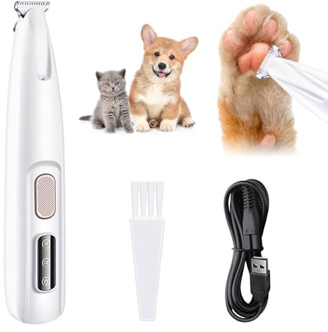 KBIBCK Leise Hundeschermaschine, Haustierhaarschneider mit LED-Licht, wiederaufladbarer Pfotentrimmer, Kabellos Hund Pfoten Trimmer, Pfotentrimmer, Wasserdicht Pfoten Rasierer für Hunde Katzen Pfoten