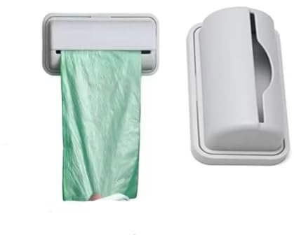 Garbage Bag Storage Box, Plastic Dispenser Cases Adhesive Mount, Trash Can Liner Dispenser for Bottom Of Can, No Punching Required Wall Mount Garbage Bag Dispenser