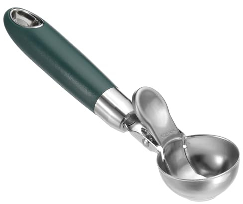 PATIKIL Cuchara para helado de 4 onzas con gatillo, cuchara de acero inoxidable para porciones con gatillo para masa de galletas, masa de cupcakes, horneado, verde