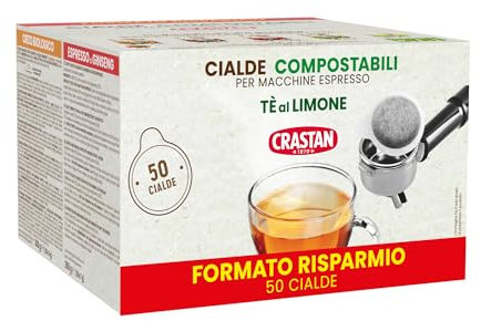 CRASTAN 1870 - Cialde ESE Compostabili - Tè al Limone - Box da 50 Cialde - Compatibili con Macchine Espresso - Privo di zuccheri