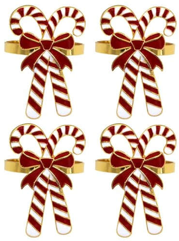 Servettringar för jul – servetthållare med polkagrisdesign, estetiska metallspännen för julmiddagar, bröllopsfester och bordsdekorationer, festliga matprydnader