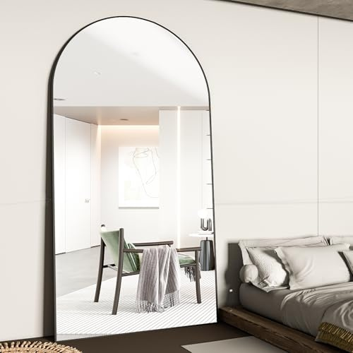 CASSILANDO Arch Full length Mirror 198x96cm Black Floor Mirror with Aluminum Alloy Frame, Large Wall Full Body Mirrors Standing Hanging or Leaning for Bedroom Living Room