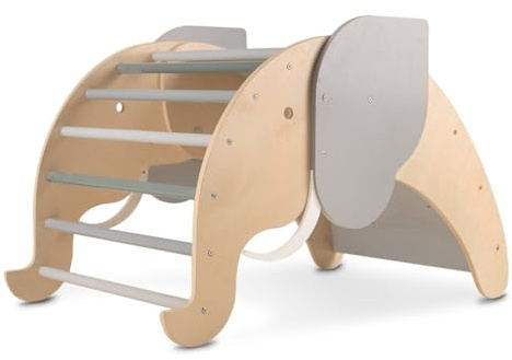 Beeloom Elephant Pikler – Arco de Escalada Plegable de Madera Natural para Niños, Diseño Elefante Divertido y Seguro, Ideal Desde 24 Meses, para Desarrollo Motriz y Juego Activo