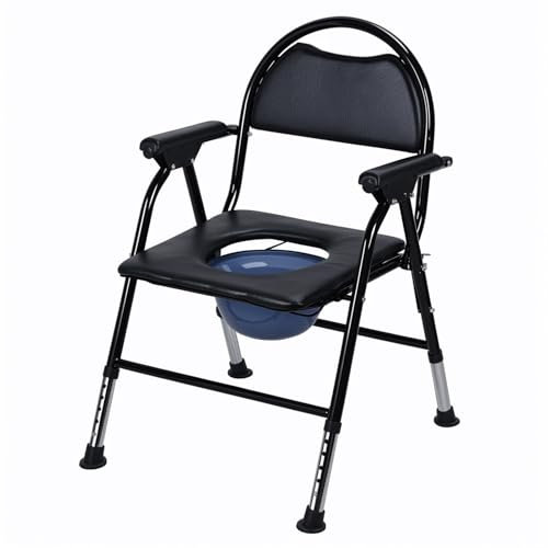 Makamsui Folding Bedside Commode Chair, Portable Shower Commode Chair for Toilet, Shower Chair for Elderly and Disabled, Height Adjustable Bed Side Commode for Seniors Elderly Black