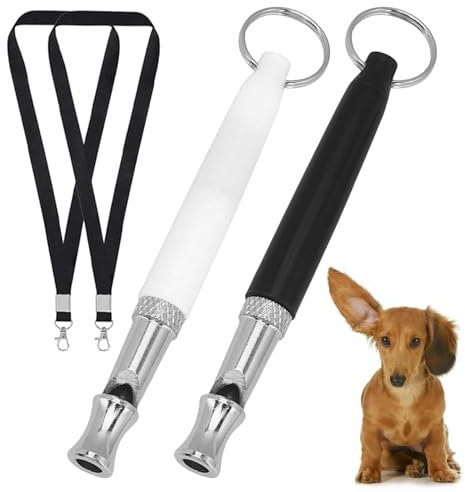 2 Stück Hundepfeife Rütter Rückruf,Hundepfeife Hochfrequenz Lautlos,Erziehungshilfen für Hunde Pfeifen,Hundepfeifen Armband,Trillerpfeife Hund,Metall Dog Whistle mit Schlüsselband(Schwarz und Weiß)