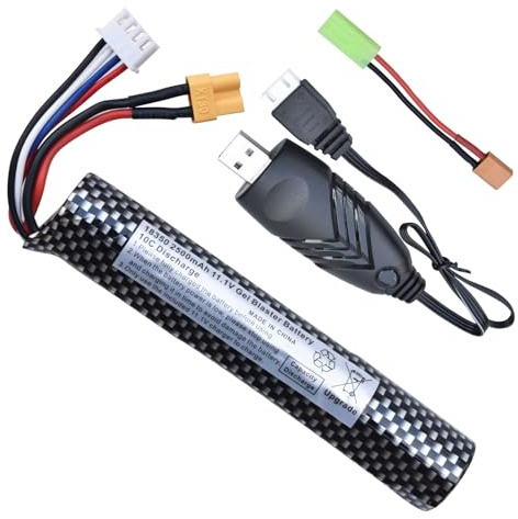 funkawa Water Bead Gel Ball Blaster 11.1V 2500mAh [Capacity and Discharge Upgraded ] Rechargeable Battery XT30 Plug with Charging Cable, Airsoft Battery 11.1V for Airsoft Gun Gel Ball Blaster(1-Pack)