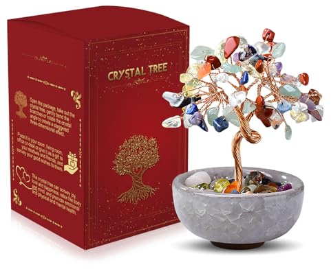 WEILAOK Crystal Tree of Life, 7 Chakra Tree, Healing Gemstone Tree with Ceramic Flower Pot, Tree of Life Gifts for Womens, Fengshui Ornament for Home Office Room House