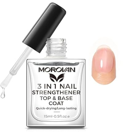 Morovan 3en1 Vernis à ongles clair : Base Coat Top Coat 3en1 fortifiant pour ongles Vernis à ongles transparent 15ml