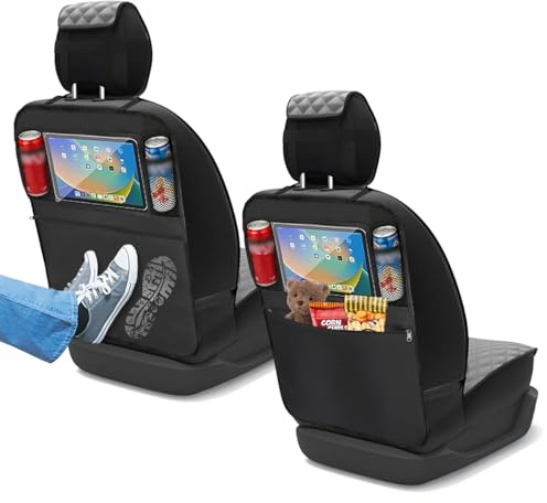 Byfoyif 2PCS Protector Asiento Coche, Funda Asiento Trasero Coches con 4 Bolsillos, Protectores Asientos Coche Respaldo Impermeable,Antimanchas, Organizador de Asiento Trasero para Automóvil