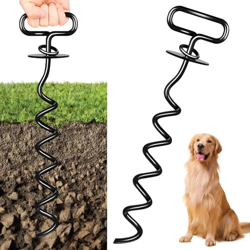 poraceous Estaca de Amarre de Perro, 360° Anti-enredos Estaca (Negro) | Patrón de Espiral Trapezoidal Ancla de Tierra para Perro, para Perros Grandes, para Exteriores, Patio, Playa, Parque