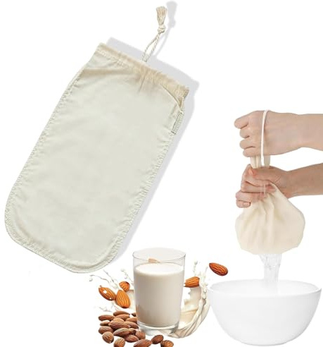 fKiZanthene - Bolsa para leche vegetal, de algodón natural, reutilizable, filtro de alimentos finos, para jugo, café, vino, leche de nuez y queso, bolsa de leche para cocina y hogar