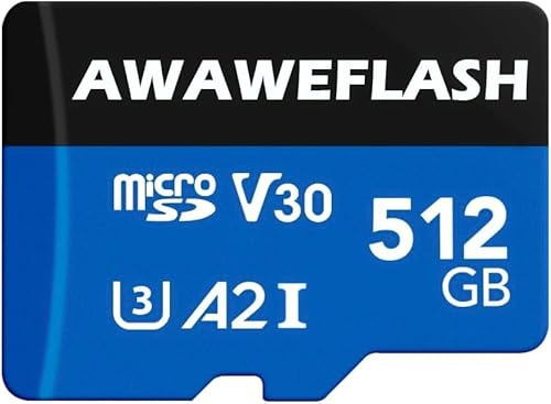 Scheda di memoria Micro SD da 512 GB, scheda di memoria ad alta velocità per smartphone, dispositivi di gioco portatili e droni, videocamere，smartphone