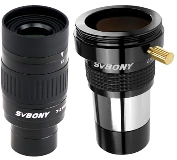 Svbony SV135 Telescope Eyepiece, 1.25'' 7-21mm, Element 4 Group FMC Lens, 57°-40° FOV, Buddle with SV137 Barlow 2x, FMC Metal Barlow with T-thread, for Planetary Moon Observation