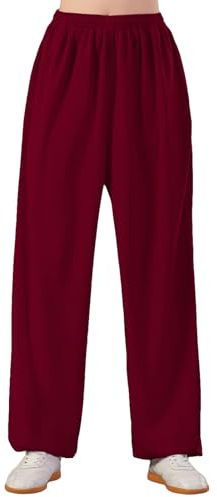 ZooBoo Unisex Stretch Linen Martial Arts Pants with Pockets for Tai Chi, Yoga, Kung Fu, Karate & Daily Training Red