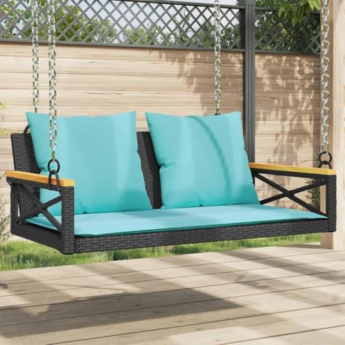 Vanitopaz Hängande bänk med kudde svart 109 x 62 x 40 cm poly rotting väderbeständig trädgårdsbänk för utomhusbruk, stabil gungbänk med förvaringsutrymme, bekväm sittplats för terrass, balkong