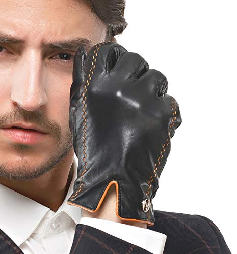 Nappaglo les gants de cuir italien nappa avec des lignes de l'écran tactile a agneau chaud gants couleur m (palm corpulence:17.8-19.0cm), black (sans écran)