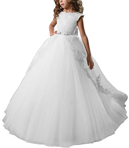 ABAO SISTER Flower Girl Dress, Fancy Puffy Long Dress by Lace and Tulle, Ball Gown for Wedding, Communion (White, 12)