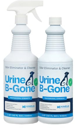 KINZUA ENVIRONMENTAL Urine B-Gone, Professional Enzyme Odor Eliminator & Pet Stain Remover, Human, Cat & Dog Urine Cleaner, Effective on Laundry, Carpets & More (947 ml (Pack of 2), Original)
