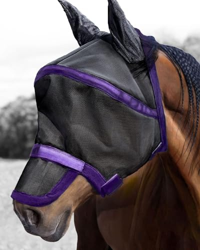 Harrison Howard Maskology Supreme Nylon Framework Micro-Woven Material UV-Proof Horse Fly Mask Black Purple (Cob)