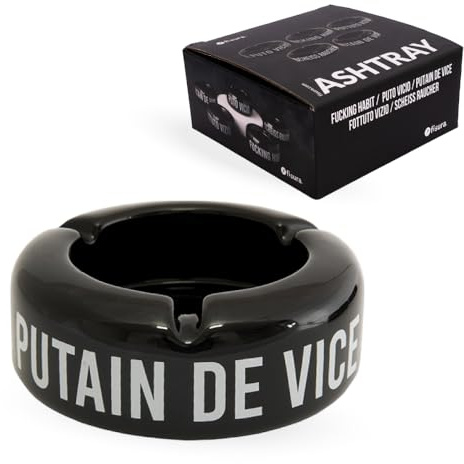 Fisura - Cendrier Original Noir avec Message p*Tain de Vice. Cendrier d'extérieur avec Une Phrase Amusante. Cendier Design fabriqué en céramique. Mesures : 10 x 10 x 4 centimètres.