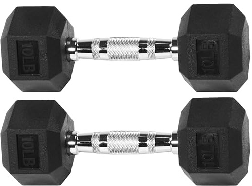 Fitvids Premium Rubber Encased Hex Dumbbell, 10LB Pair