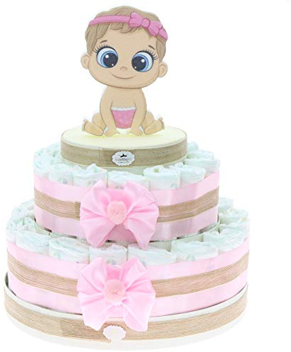 Viale Magico Idea Regalo Economico Neonato, Torta Pannolini Nascita o Baby Shower, Sagoma Bimbo e Bimba (Torta da 30 Pannolini Bimba)