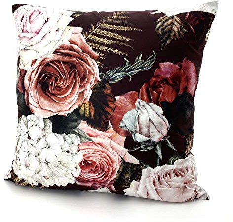 heimtexland ® Art Deco Kissenhülle Samt Velour Bedruckt Blumen Deko Kissen 48x48 Hortensien Rosen Typ739