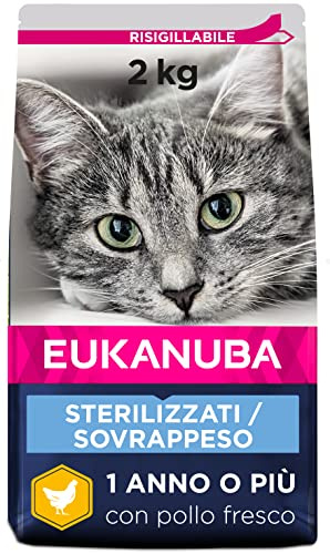 EUKANUBA - Croquettes Premium Chat Stérilisé ou en Surpoids – Adulte, Senior – Alimentation Complète et Equilibrée - Riche en Riz - Au Poulet Frais – Sans OGM, Sans Blé - Sac refermable – 2kg