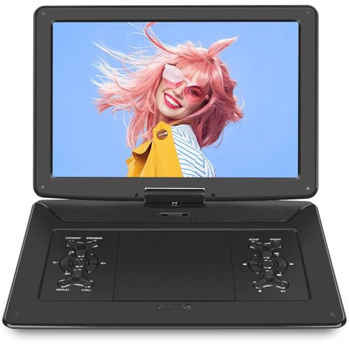 Lettore DVD portatile da 18 con schermo girevole HD da 15,6, batteria ricaricabile da 6 a 7 ore, supporto USB/SD, formati di dischi multipli e sincronizzazione TV, altoparlante ad alto volume, nero