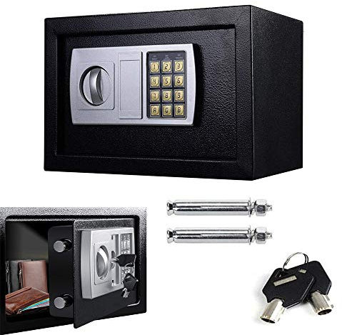 Cassaforte Elettronica Digitale con 2 Chiavi di Emergenza e Tastiera Digitale, Cassetta di Sicurezza da 8,5L per Home Office Hotel, Fissaggi a Parete e a Pavimento, 31x20x20 cm, Nero