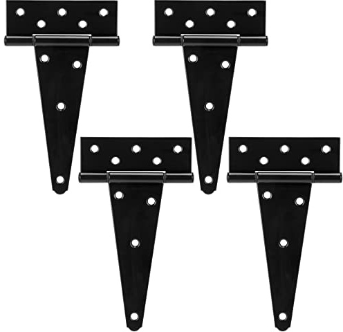 HILLMASTER 8 Inch T-Strap Heavy Duty Shed Door Hinges Gate Strap Hinges Black Tee Hinge Wrought Hardware for Wooden Fences,Yard,Barn Door,Rustproof (4 Pack)