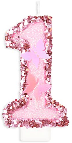 Velas Números 1 Cumpleaños, Mariposa Velas de Cumpleaños, Rosa Lentejuelas Decoración para Tartas Numeros Velas para Cumpleaños Boda Aniversario Graduación Fiesta
