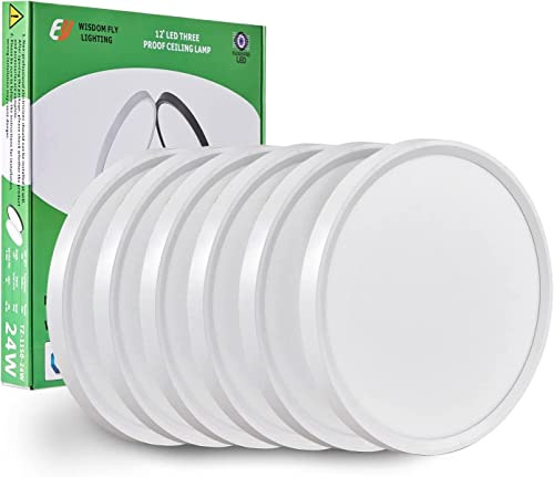 6PK 12 Inch LED Flush Mount Ceiling Light, 24W, 2520LM, 3000K/4000K/6000K CCT Selectable, Round Flat Panel Light Low Profile Ceiling Light Fitures for Hallway, Kitchen, Bedroom, Laundry Room