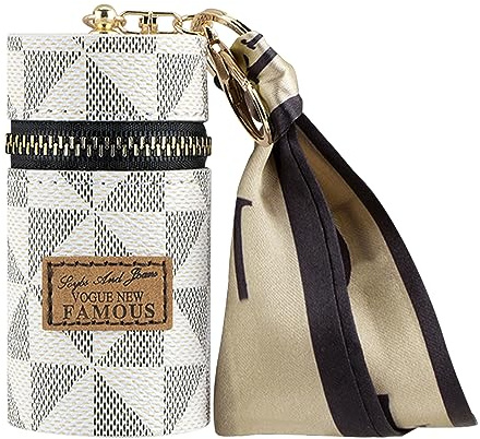 Adorila Lipstick Case Keychain with Scarf Charm, Vegan Leather Mini Lip Gloss Organizer Pouch for Purse (White, 1 Pack)