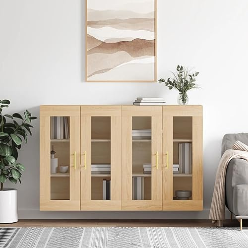 Gecheer Armadietti a Parete 2 pz,Armadietto,Credenza,Mobiletto,Armadio Sospeso,Mobile Pensile,da Parete,Armadietto con Vetrina,Armadietto da Parete per Il,Pensile da,Rovere Sonoma