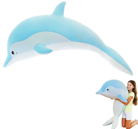 RYOLOY Dolphin Stuffed Animals Cuddle Pillow,39.3 Giant Stuffed Plush Animal Pillow Soft Marine Ocean Plush Dolphin Gifts for Every Age（Blue）