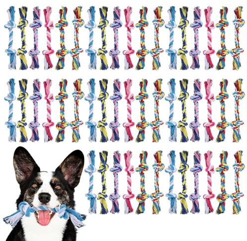48 Pcs Dog Rope Toys Bulk, 100% Cotton Rope Dog Toys for Aggressive Chewers Durable Puppy Tug of War Toy with Knot, Interactive Puppy Toy for Small & Medium Pet Teething, Teeth Cleaning - 6 Colors