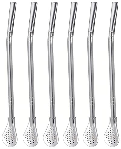 TPZORJX 6 piezas Cuchara de paja 2 en 1, paja de acero inoxidable/colador/cucharilla para té, café, té de limón, zumo, batido, cócteles